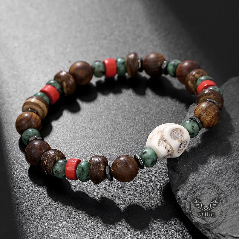 Vintage Skull Beaded Turquoise Wood Bead Bracelet sold by GTHIC product image thumbnail 5