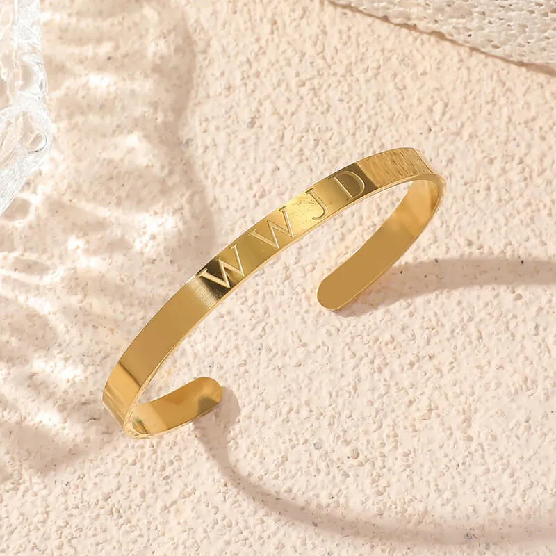 Simple English Letters WWJD Stainless Steel Open Bracelet sold by GTHIC product image thumbnail 3