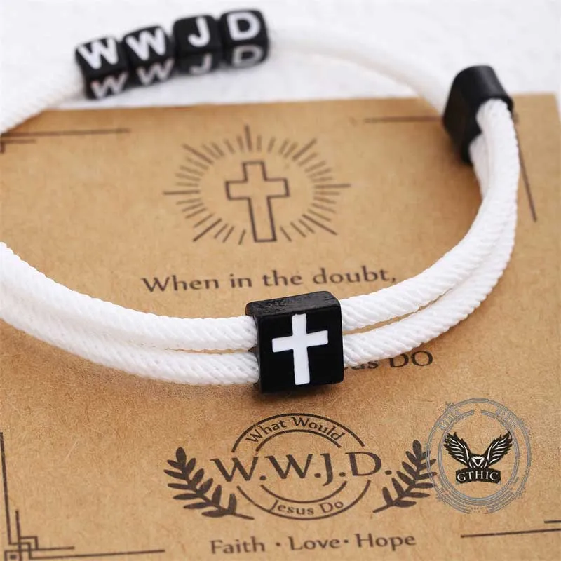WWJD Letter Cross Adjustable Nylon Bracelet sold by GTHIC product image thumbnail 3