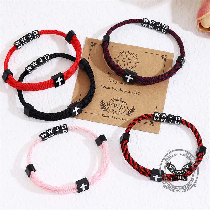 WWJD Letter Cross Adjustable Nylon Bracelet sold by GTHIC