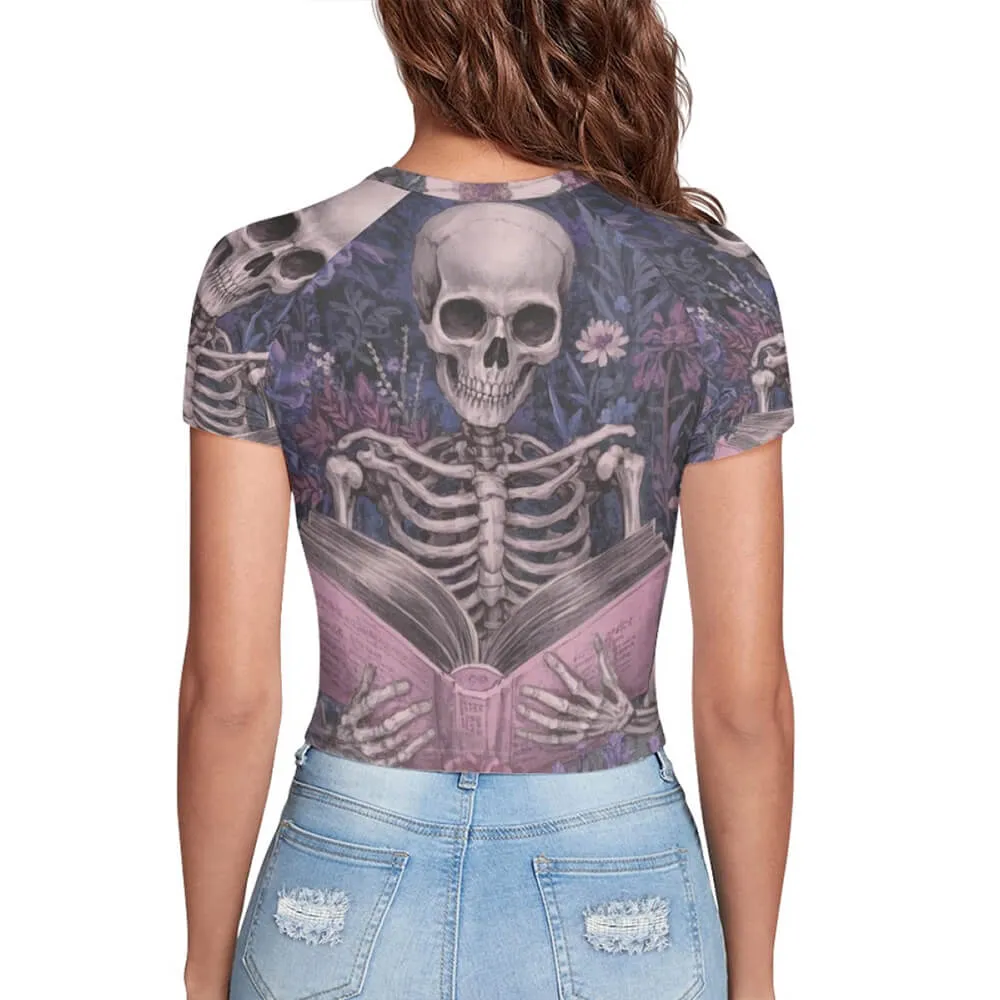 Skeleton is Reading With Flower Tight Navel-Exposed Crop T-Shirt sold by GTHIC product image thumbnail 5