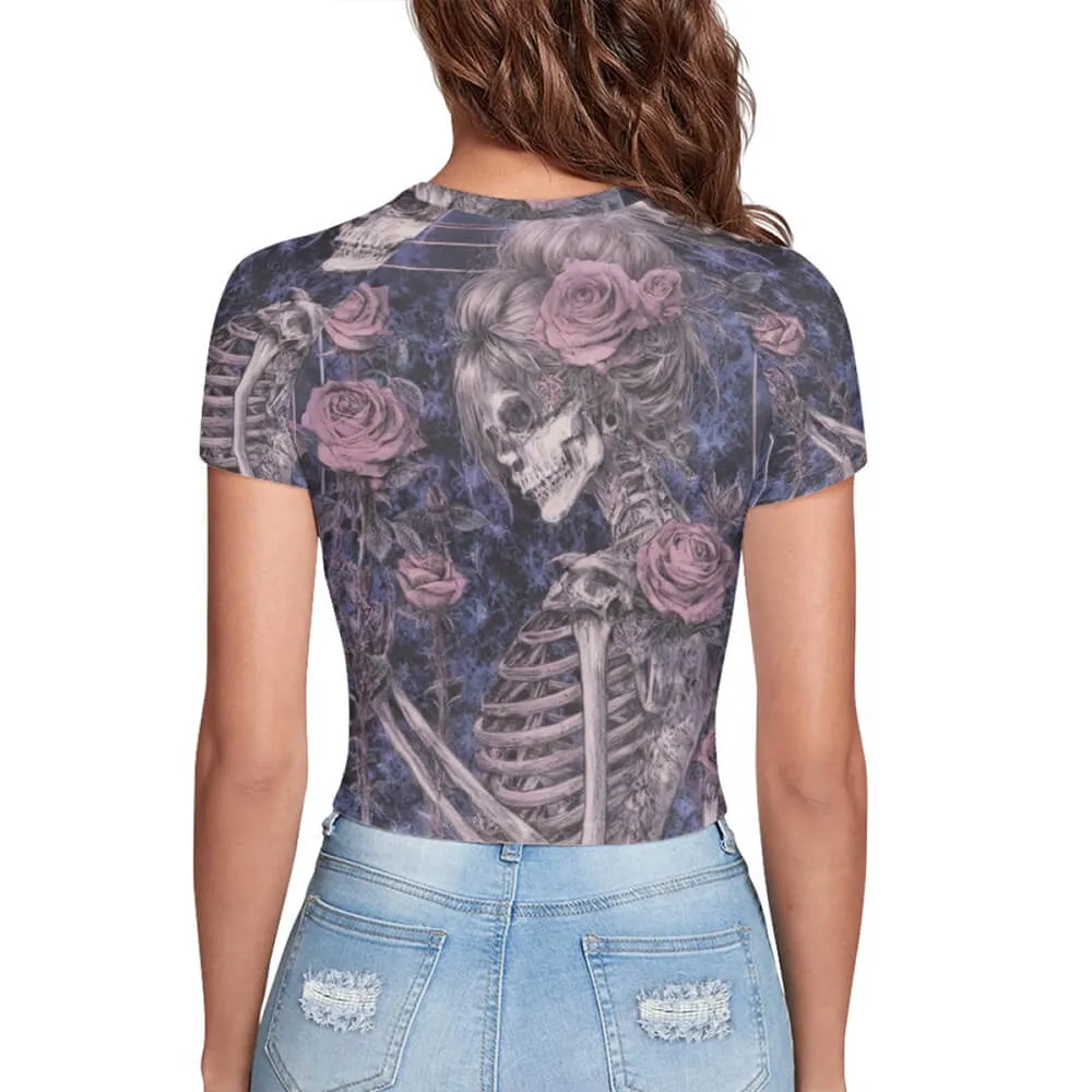 Skull Girl and Rose Tight Navel-Exposed Crop T-Shirt sold by GTHIC product image thumbnail 5