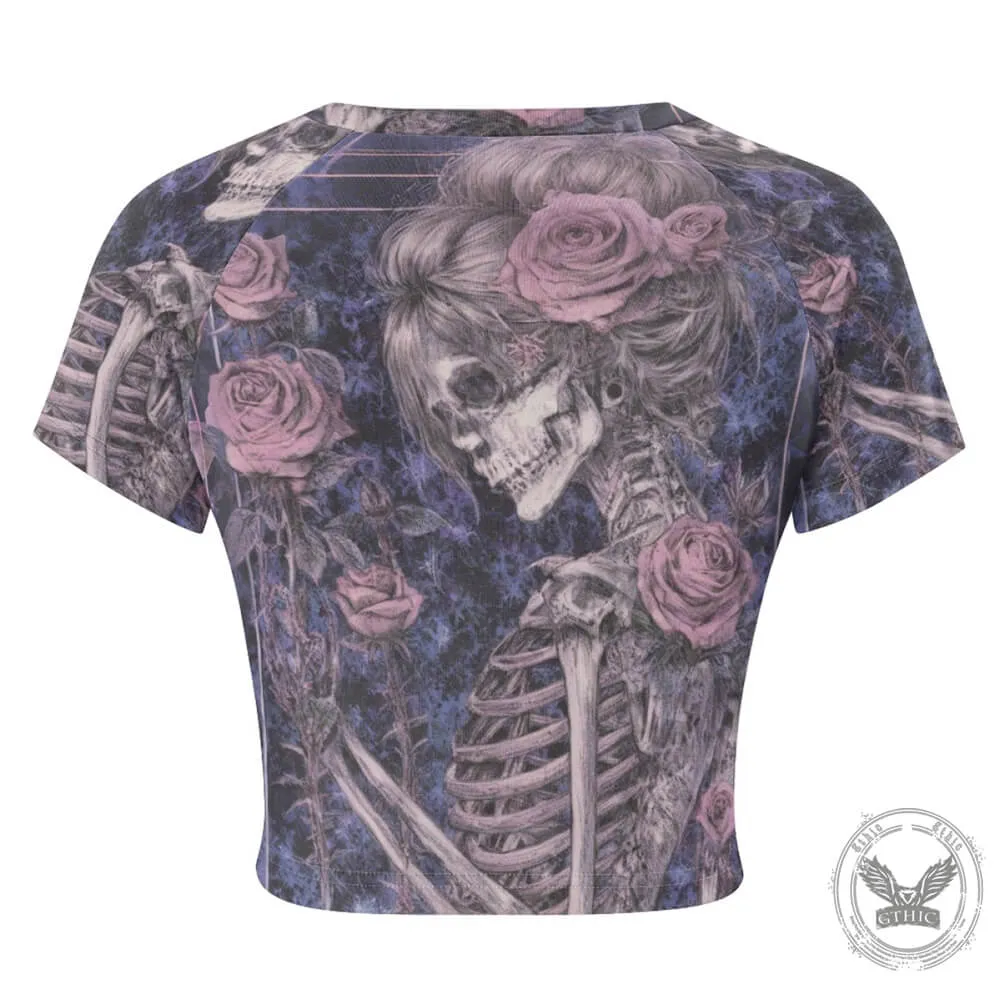 Skull Girl and Rose Tight Navel-Exposed Crop T-Shirt sold by GTHIC product image thumbnail 4