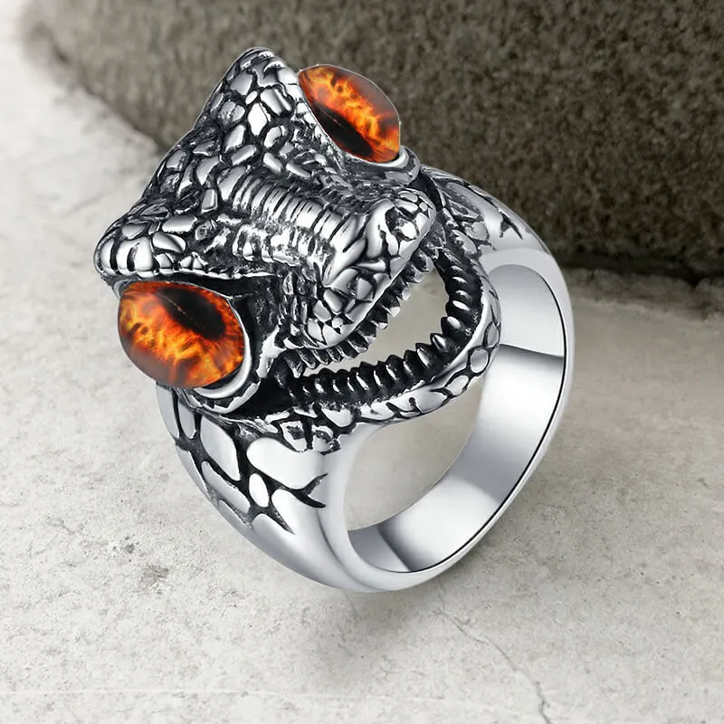 Punk Dinosaur Head Gem Eyes Stainless Steel Ring sold by GTHIC