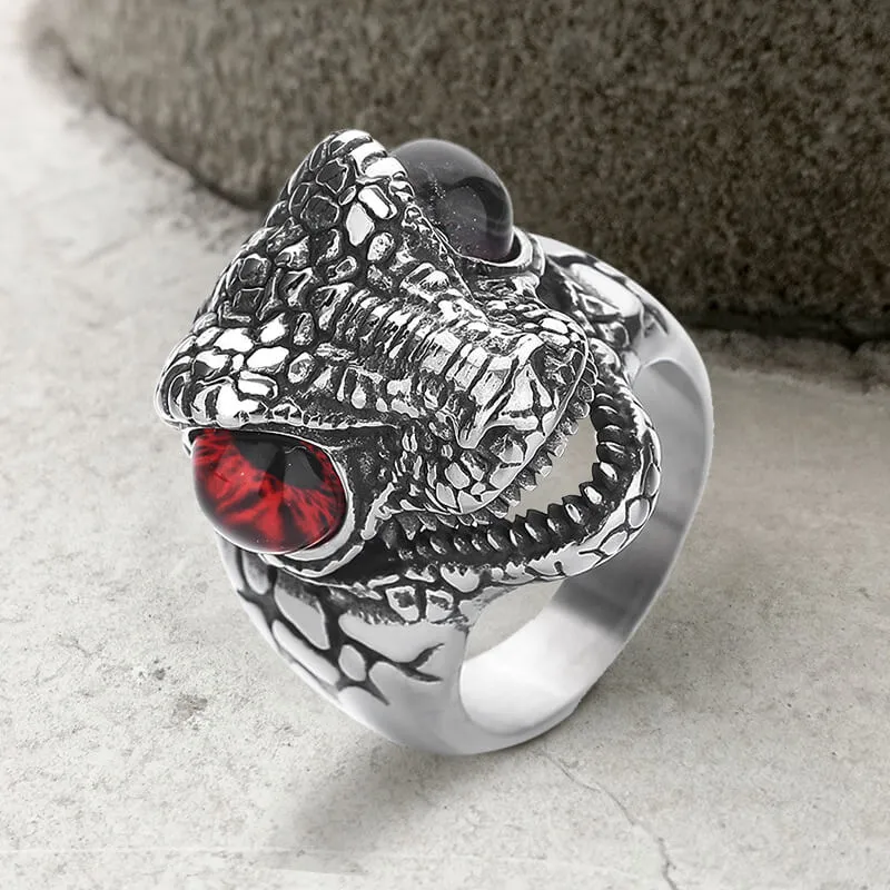 Punk Dinosaur Head Gem Eyes Stainless Steel Ring sold by GTHIC product image thumbnail 5