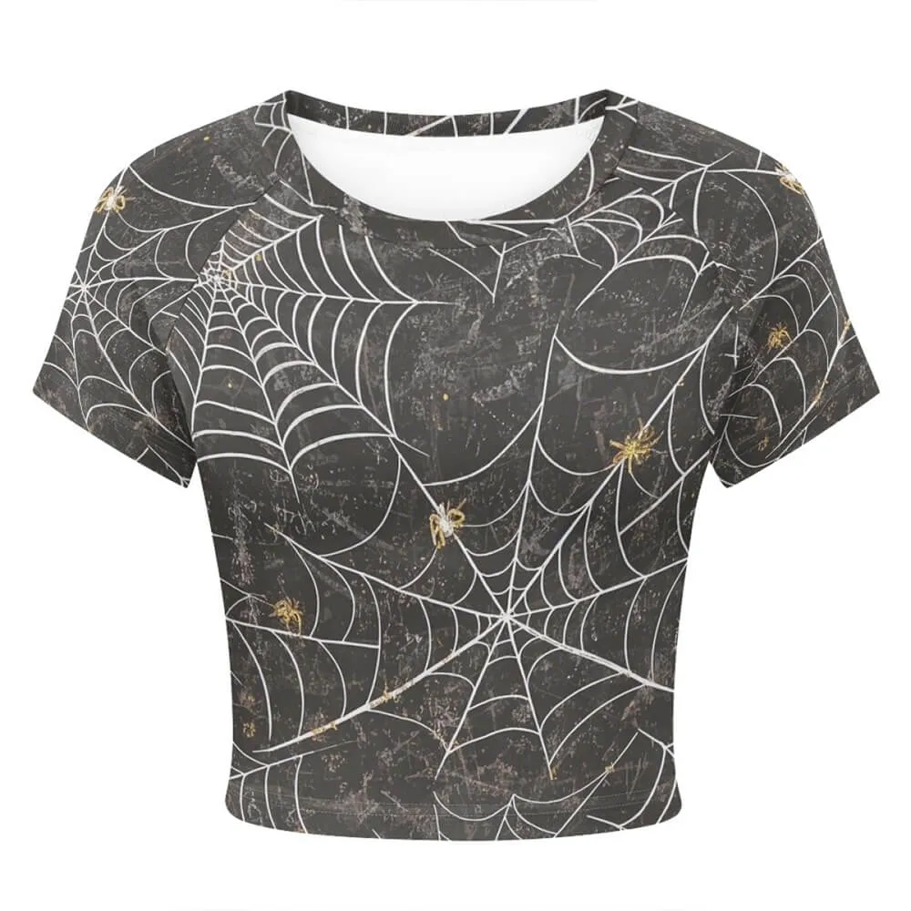Spider Web Print Tight Navel-Exposed Crop T-Shirt sold by GTHIC product image thumbnail 3