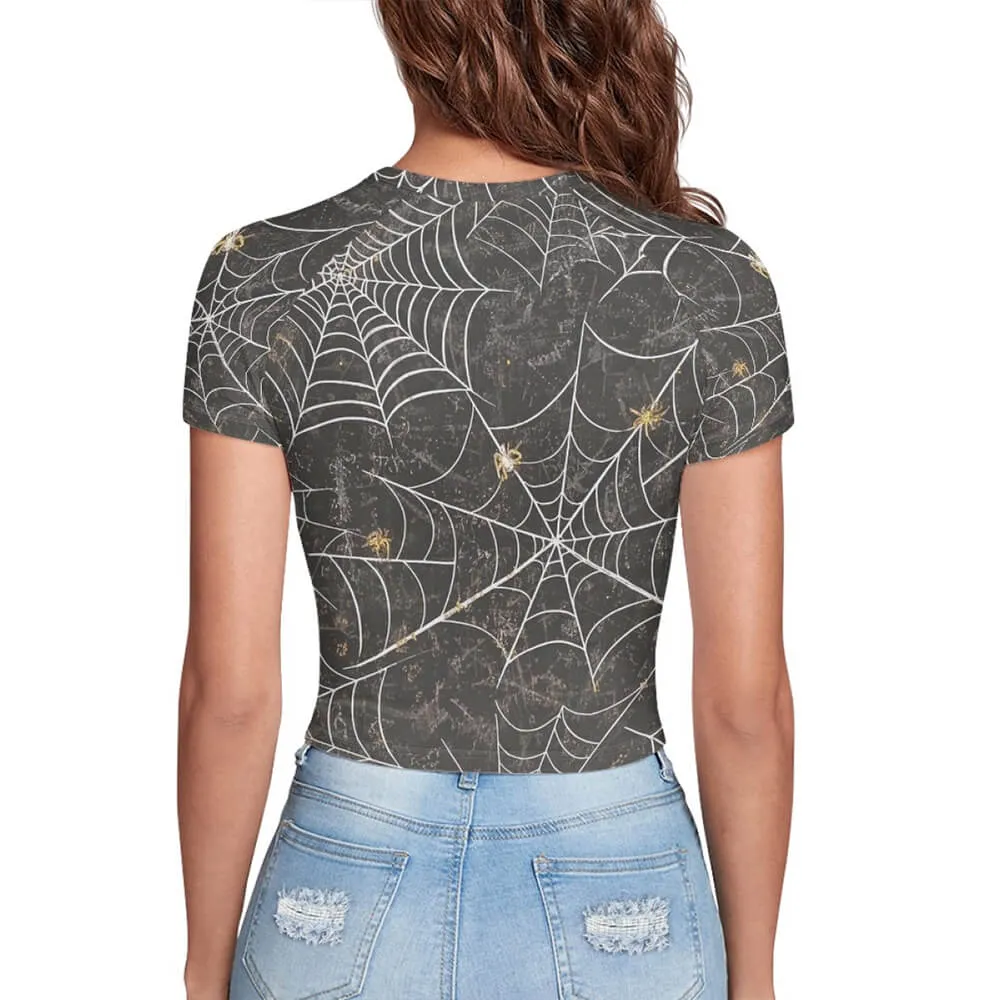 Spider Web Print Tight Navel-Exposed Crop T-Shirt sold by GTHIC product image thumbnail 5