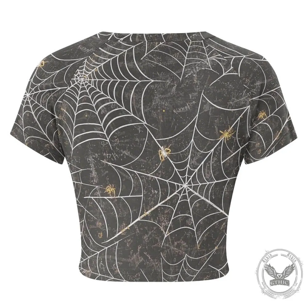 Spider Web Print Tight Navel-Exposed Crop T-Shirt sold by GTHIC product image thumbnail 4