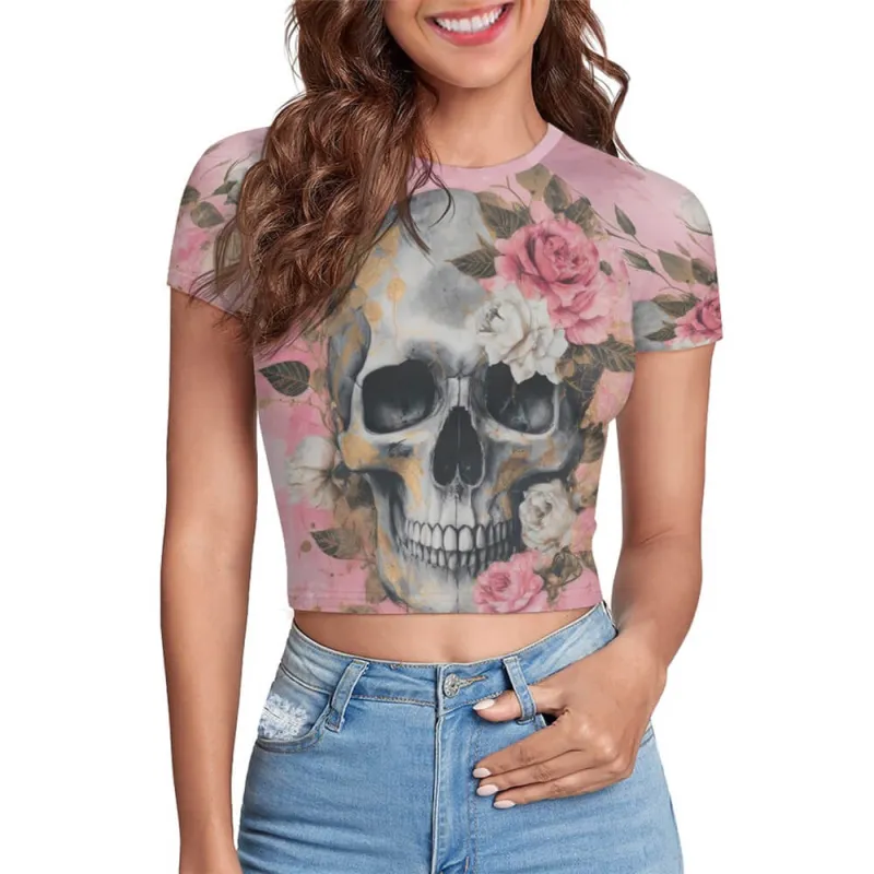 Skull In Rose Tight Navel-Exposed Crop T-Shirt sold by GTHIC