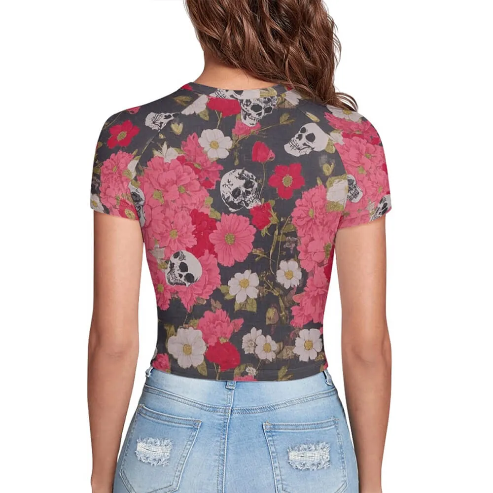Flowers Skull Head Tight Navel-Exposed Crop T-Shirt sold by GTHIC product image thumbnail 5