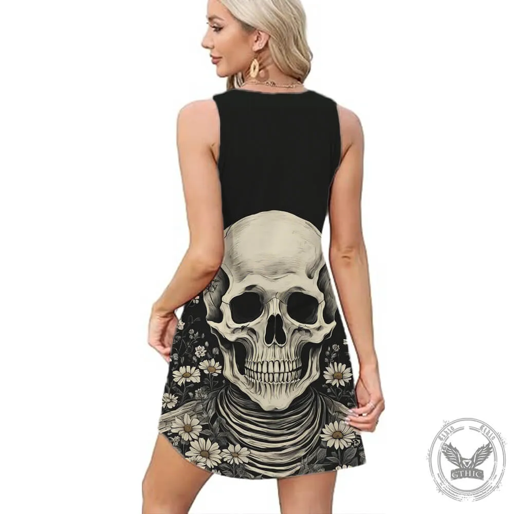 Skull In The Flowers Print V-Neck Vest Dress sold by GTHIC product image thumbnail 2