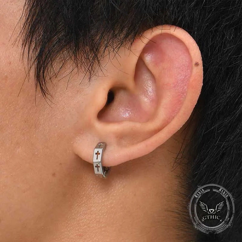 Geometric Hollow Cross Stainless Steel Earrings sold by GTHIC product image thumbnail 2