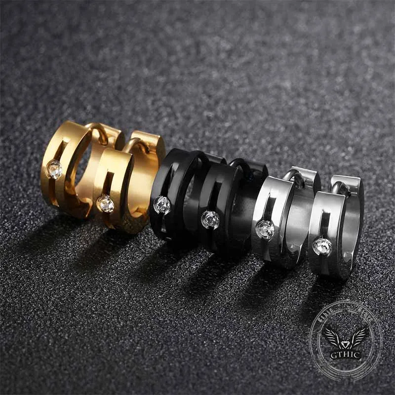 Simple Hip-Hop Stainless Steel Zircon Earrings sold by GTHIC