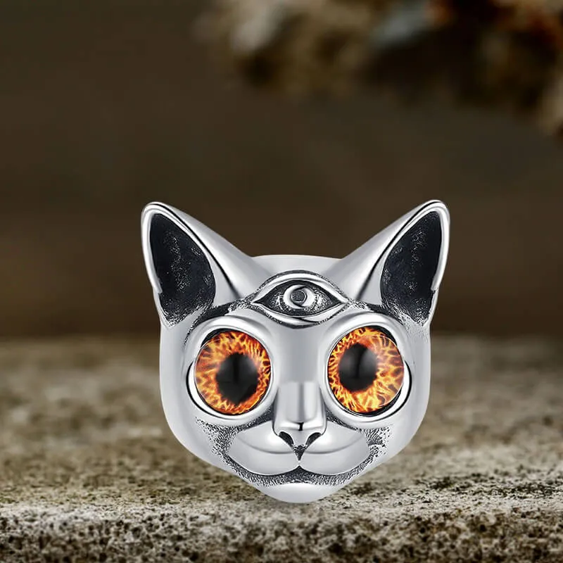Personalized Gem Three-Eyed Cat Stainless Steel Ring made by GTHIC