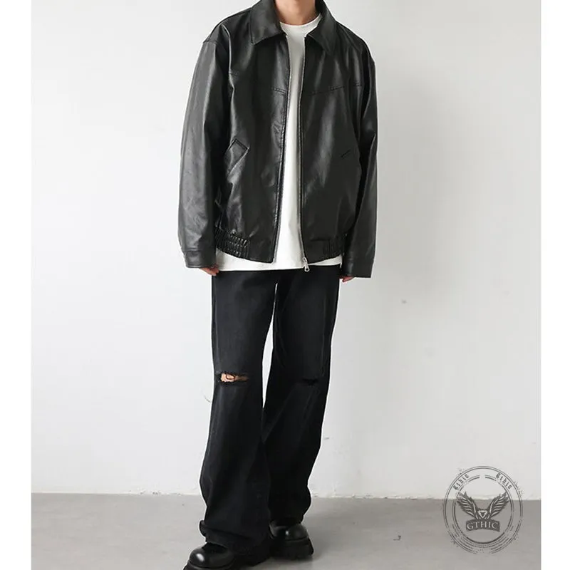 Vintage Street Style Black Zipper Leather Jacket sold by GTHIC product image thumbnail 2