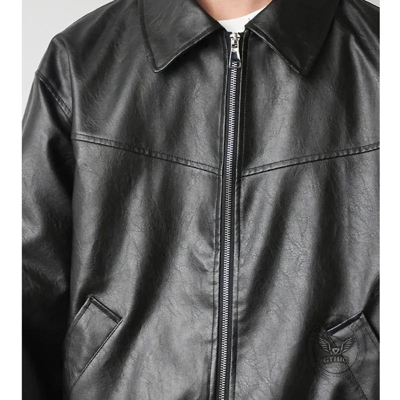Vintage Street Style Black Zipper Leather Jacket sold by GTHIC product image thumbnail 4