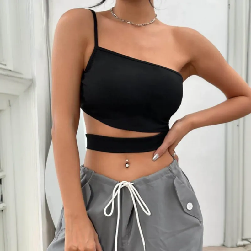 Sexy One Shoulder Backless Crop Top sold by GTHIC