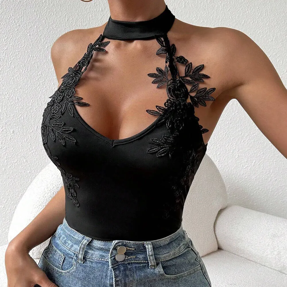 Sexy Black Halterneck Lace Jacquard Jumpsuit sold by GTHIC product image thumbnail 4