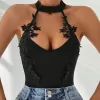 Sexy Black Halterneck Lace Jacquard Jumpsuit sold by GTHIC