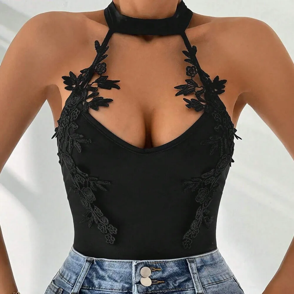 Sexy Black Halterneck Lace Jacquard Jumpsuit sold by GTHIC product image thumbnail 5