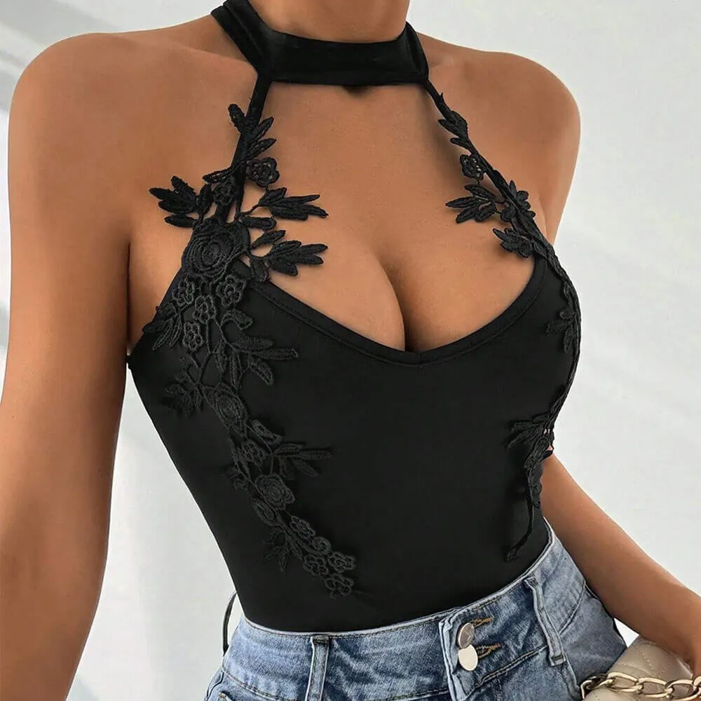 Sexy Black Halterneck Lace Jacquard Jumpsuit sold by GTHIC product image thumbnail 3