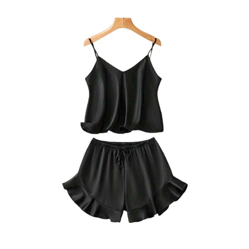 Solid Casual Suspender Pajamas Ruffled Shorts Set sold by GTHIC product image thumbnail 3