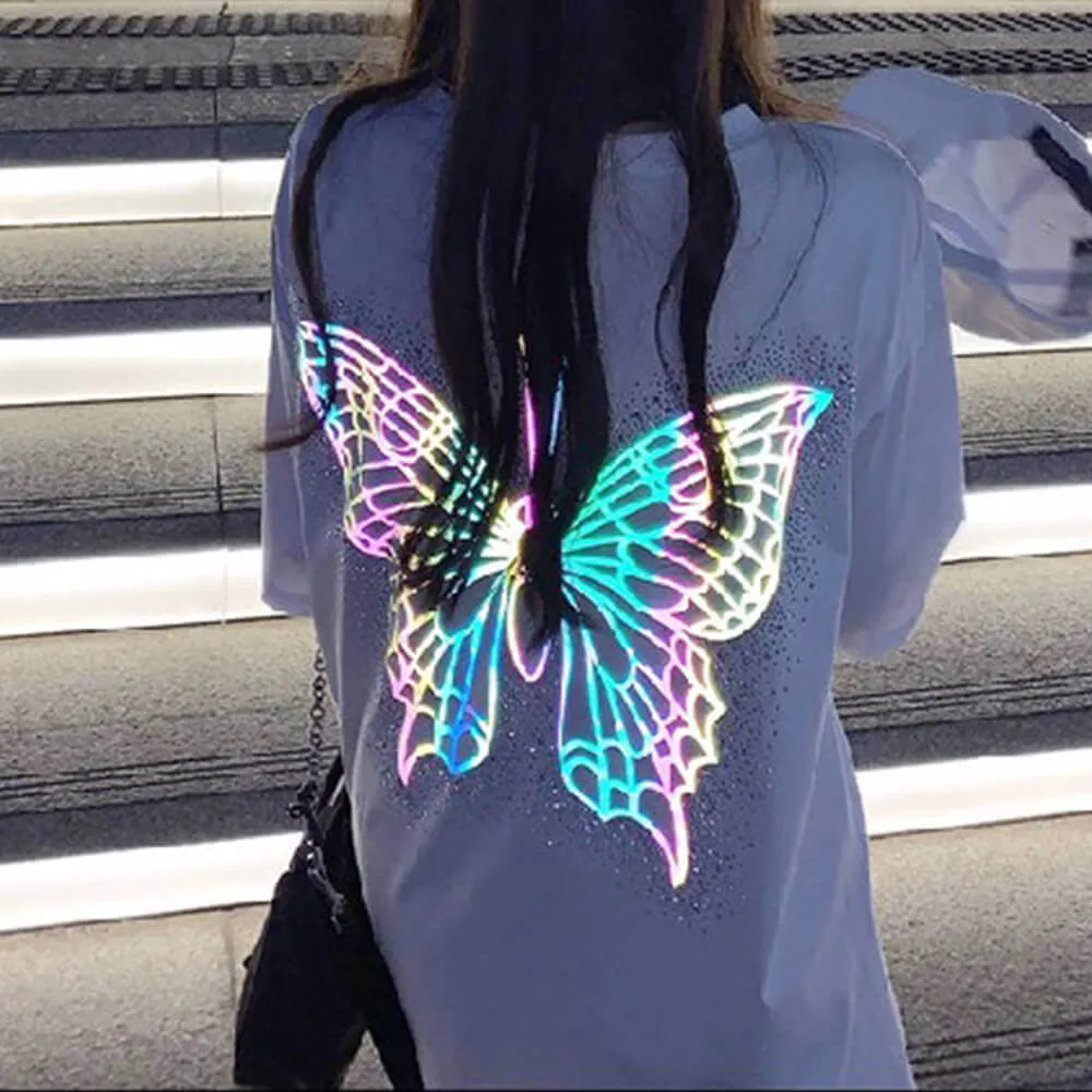 Fashion Reflective Butterfly Print Loose T-Shirt sold by GTHIC product image thumbnail 2