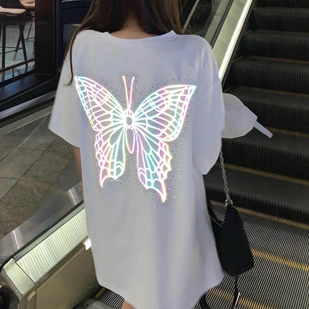 Fashion Reflective Butterfly Print Loose T-Shirt sold by GTHIC product image thumbnail 5