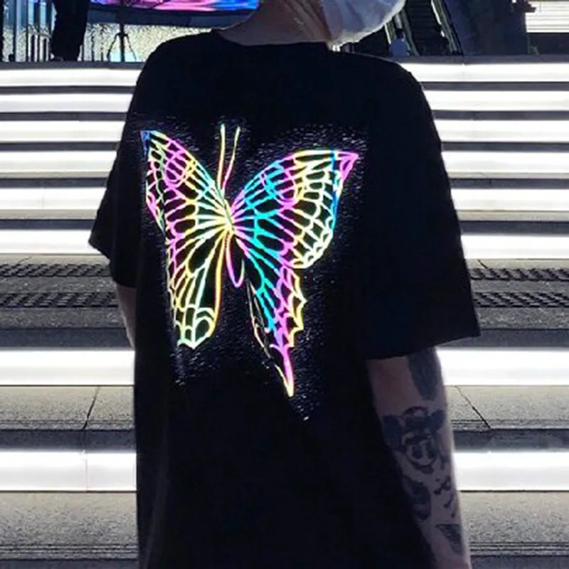 Fashion Reflective Butterfly Print Loose T-Shirt sold by GTHIC product image thumbnail 3