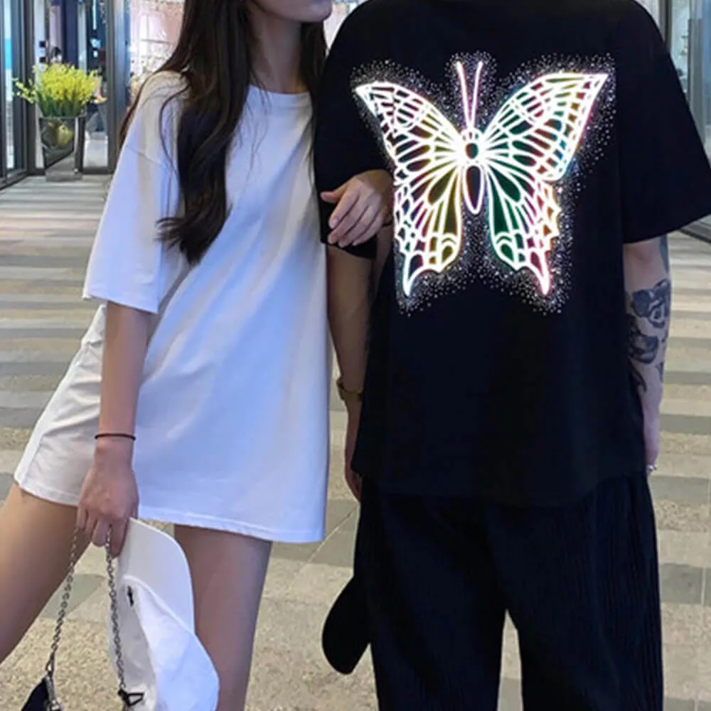 Fashion Reflective Butterfly Print Loose T-Shirt sold by GTHIC