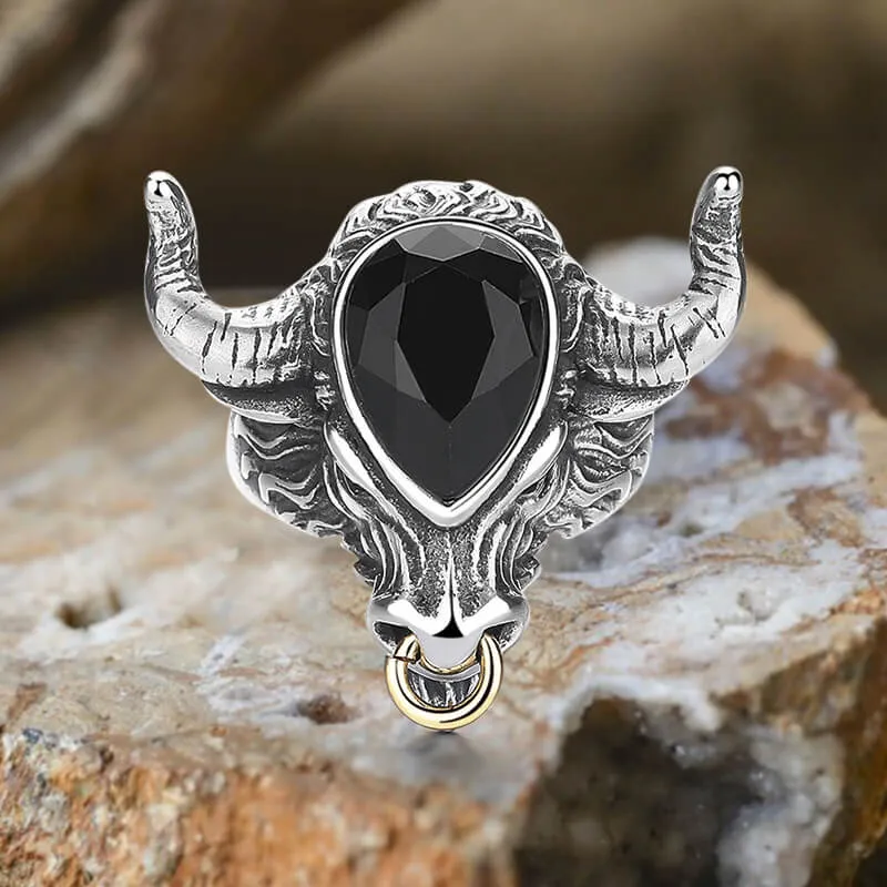 Fashionable Multicolor Gem Bull Head Stainless Steel Ring sold by GTHIC product image thumbnail 4