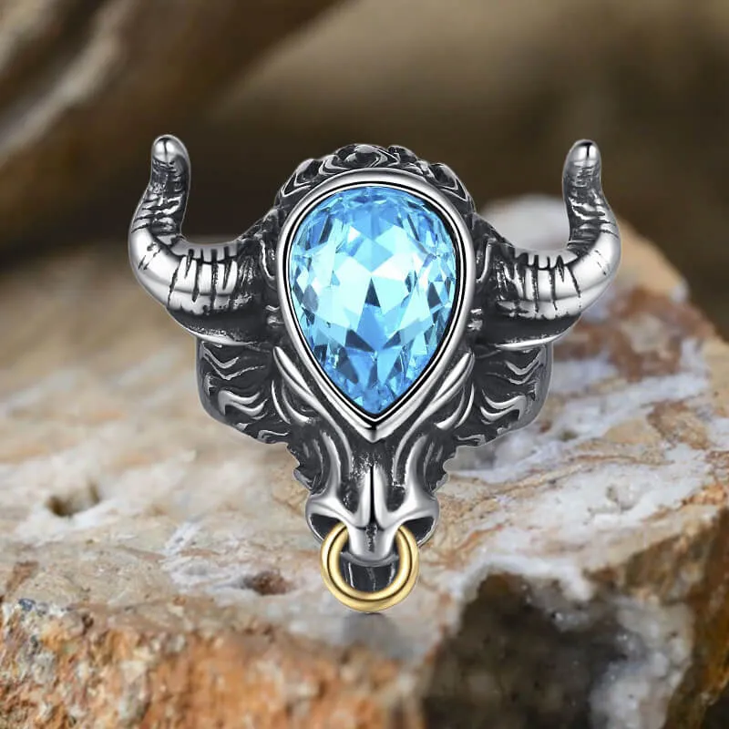 Fashionable Multicolor Gem Bull Head Stainless Steel Ring sold by GTHIC