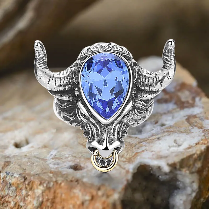 Fashionable Multicolor Gem Bull Head Stainless Steel Ring sold by GTHIC product image thumbnail 5