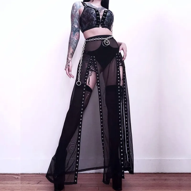 Fashion Slim See-Through Mesh Floor-Length Skirt sold by GTHIC