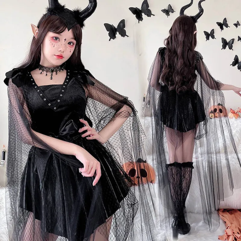 Gothic Devil Queen Costume Eye Mask Belt Dress Set sold by GTHIC