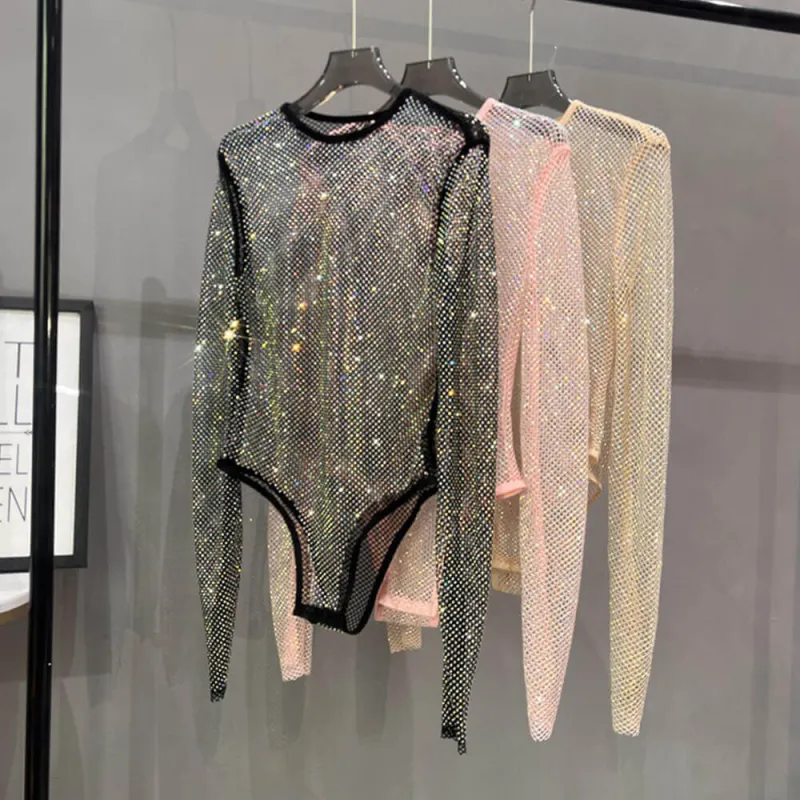 Fashion Shiny Rhinestone Fishnet See-Through Bodysuit sold by GTHIC