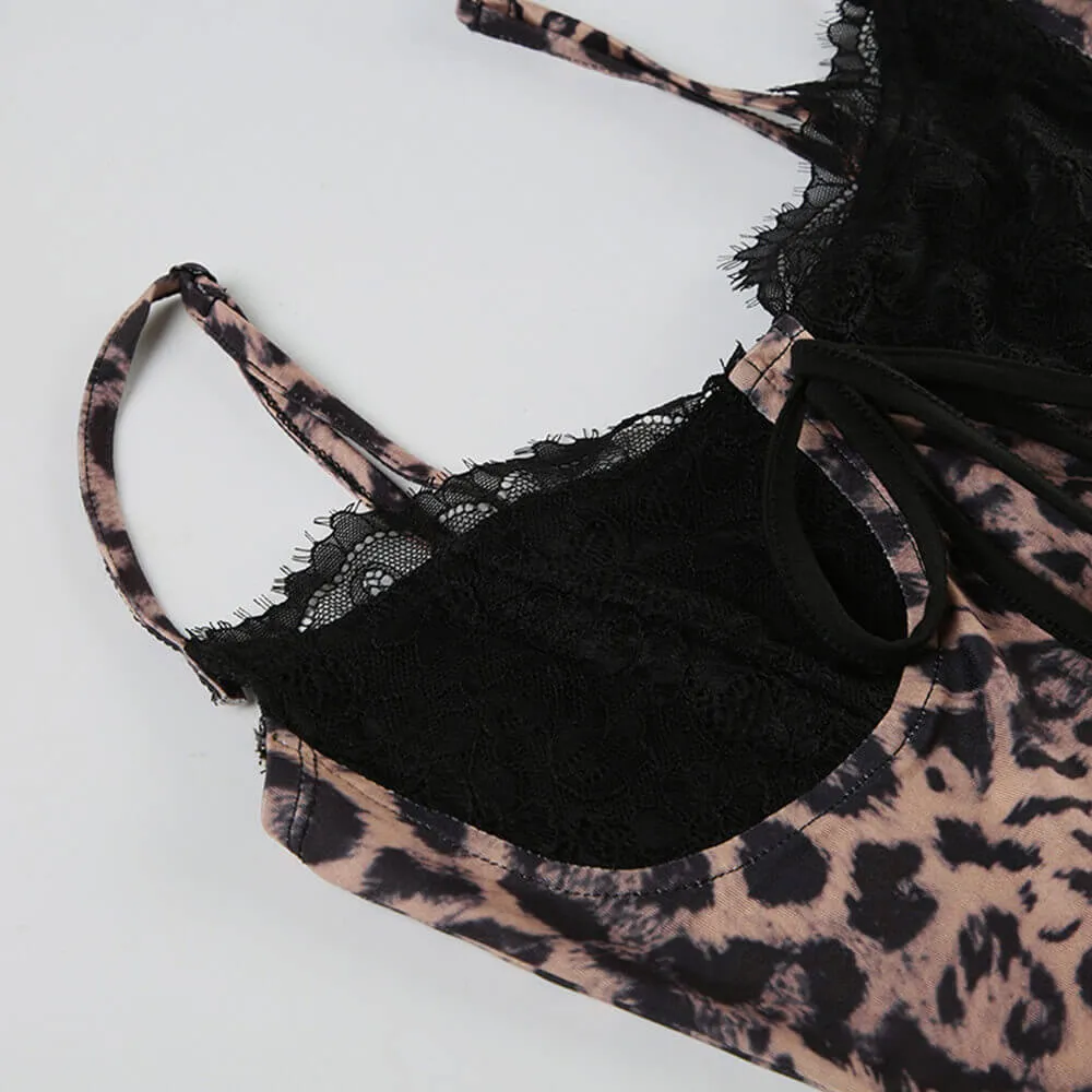 Sexy Leopard Lace Splicing Slim Suspender Dress sold by GTHIC product image thumbnail 4