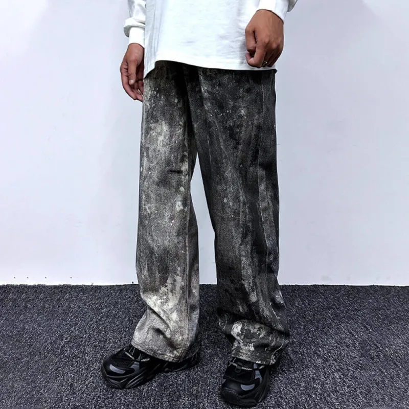 Street Style Ink-Splashed Design Straight Jeans sold by GTHIC