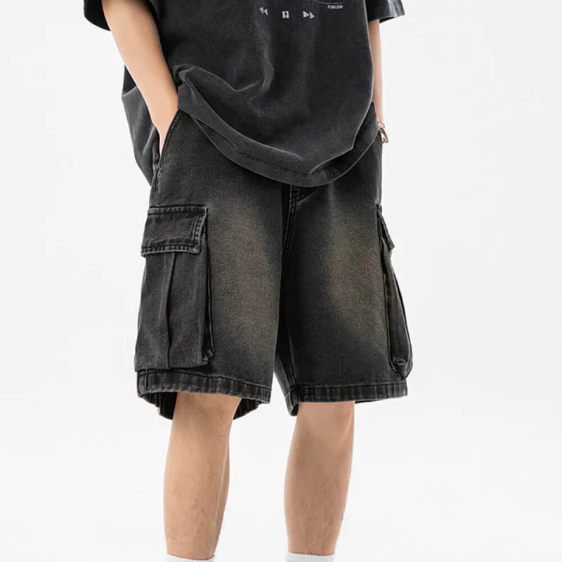 Washed Distressed Large Pocket Casual Denim Shorts sold by GTHIC