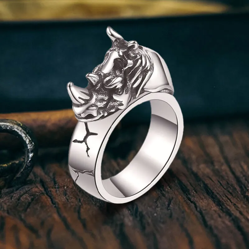 Punk Wild Rhino Stainless Steel Ring sold by GTHIC