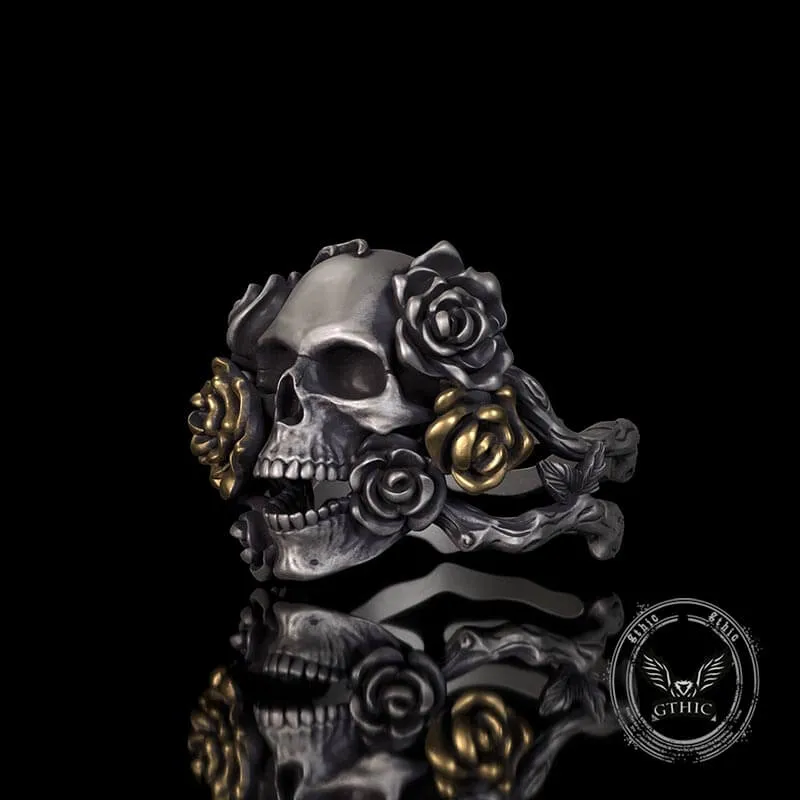 Gothic Vine Rose Skull Gem Sterling Silver Ring sold by GTHIC product image thumbnail 3
