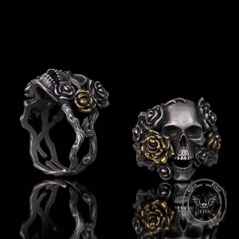 Gothic Vine Rose Skull Gem Sterling Silver Ring sold by GTHIC