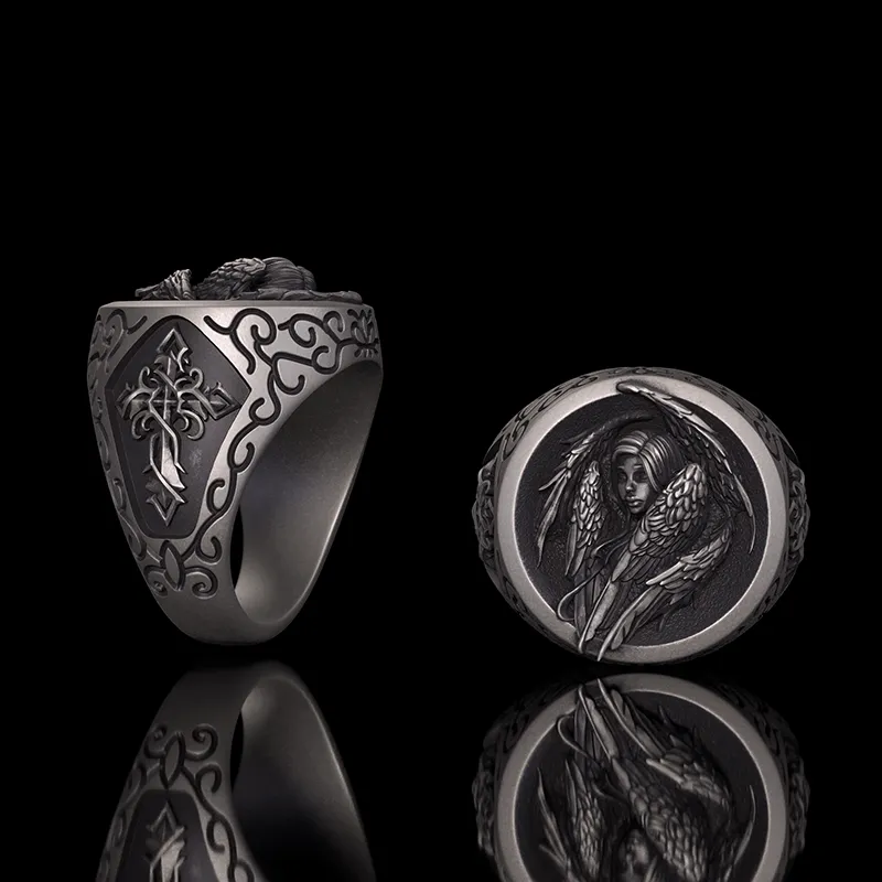 Cross Archangel Guardian Sterling Silver Ring sold by GTHIC