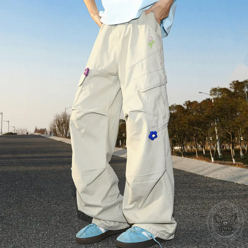 Dopamine Plush Floral Large Pocket Wide Leg Pants sold by GTHIC