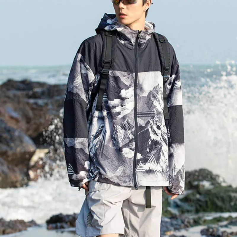 Fashion Snow Mountain Print Cool Sun Protection Hoodie sold by GTHIC