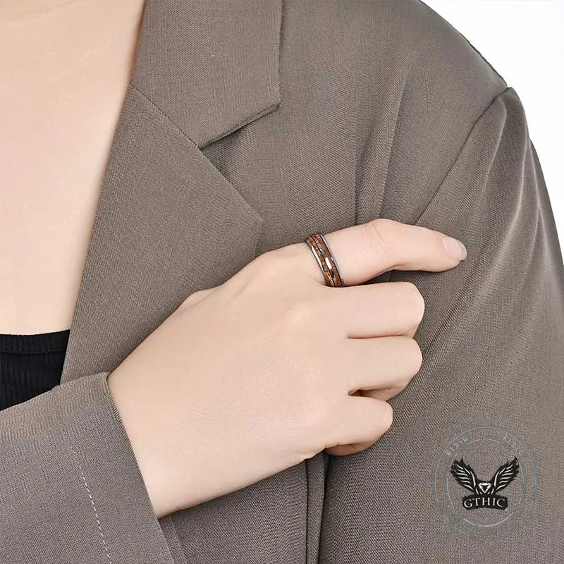 Simple Double-Layer Wood Grain Tungsten Steel Ring sold by GTHIC product image thumbnail 4