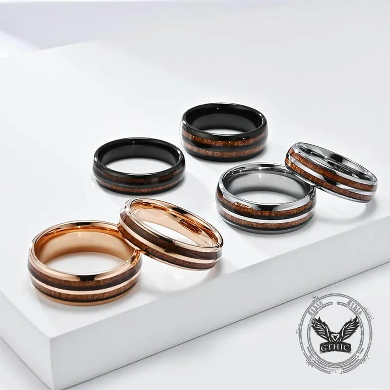 Simple Double-Layer Wood Grain Tungsten Steel Ring sold by GTHIC