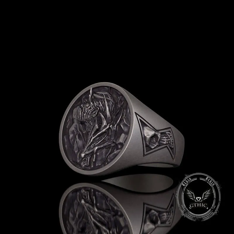 Witch Demon Lightning Skull Sterling Silver Ring sold by GTHIC product image thumbnail 3
