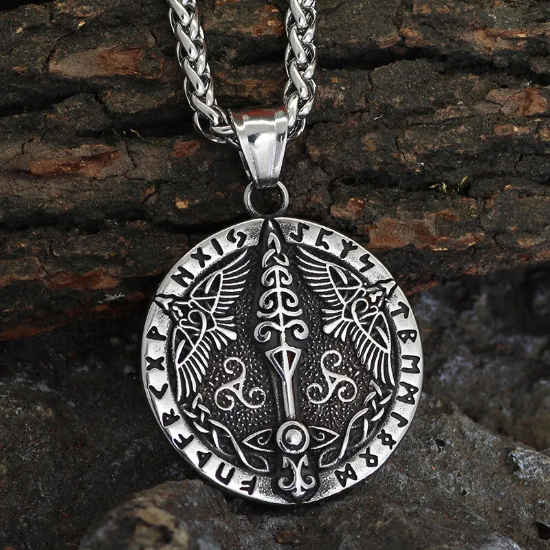 Vintage Viking Rune Odin Raven Stainless Steel Pendant sold by GTHIC