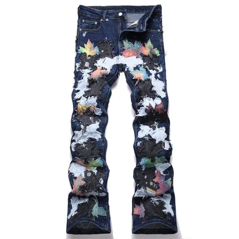 Punk Patch Star Slim Straight Flare Jeans sold by GTHIC